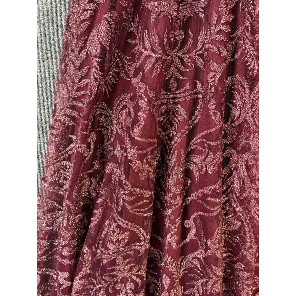 Y2K Burgundy Glitter Mesh Overlay Maxi Prom Dress Dark Feminine Glam‎ Formal 0 - Picture 3 of 11